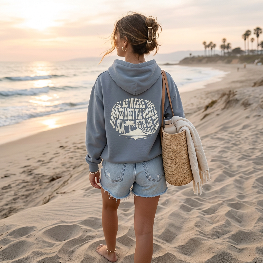 Garment-dyed hoodie - Shoreline, Blue Jean