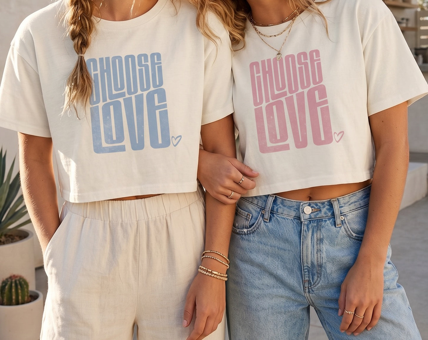 Choose Love Soft Pink Ecru Cotton Crop Top