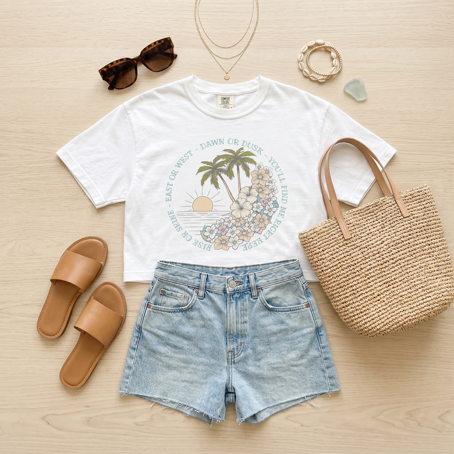 I'll Be Here Boxy Tee, Ocean Blues