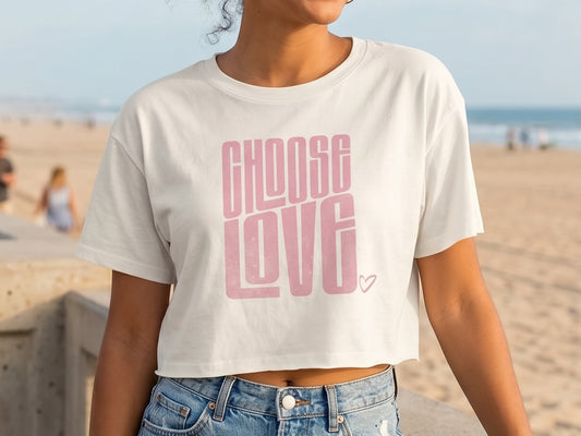 Choose Love Soft Pink Ecru Cotton Crop Top