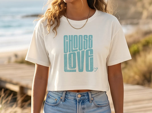 Choose Love Natural Distressed Cotton Crop Top