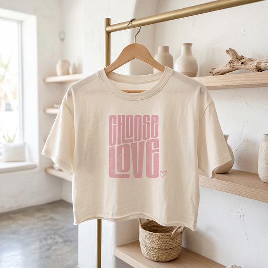 Choose Love Soft Pink Ecru Cotton Crop Top