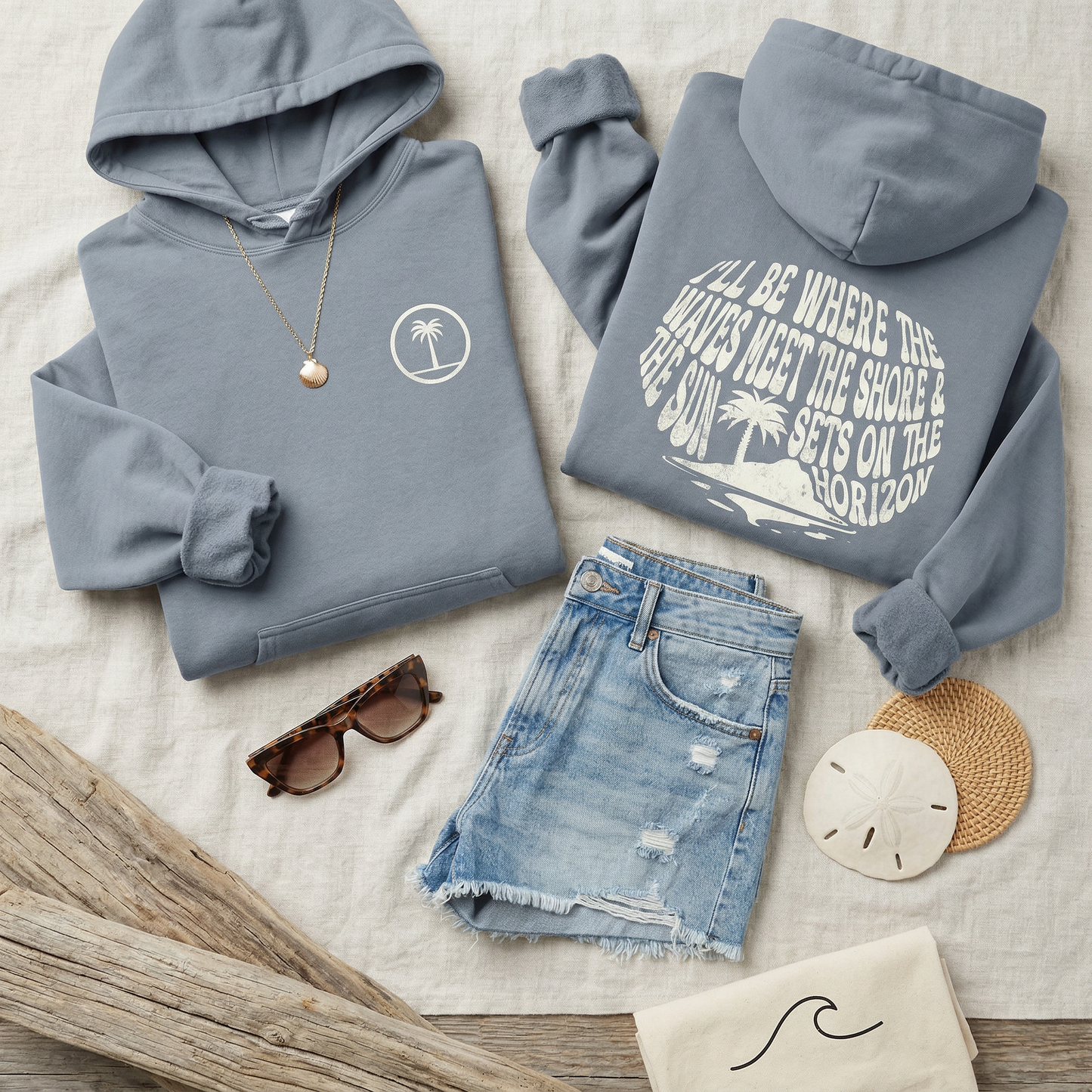 Garment-dyed hoodie - Shoreline, Blue Jean
