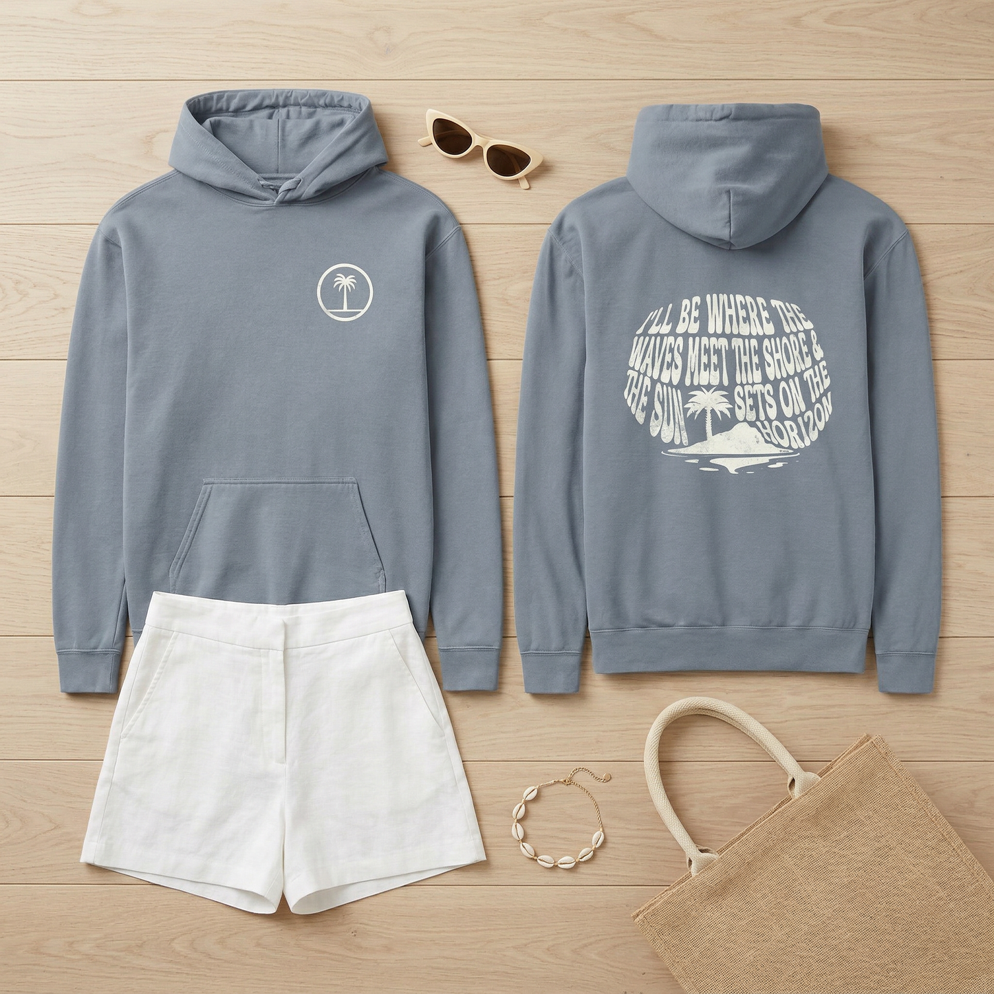 Garment-dyed hoodie - Shoreline, Blue Jean