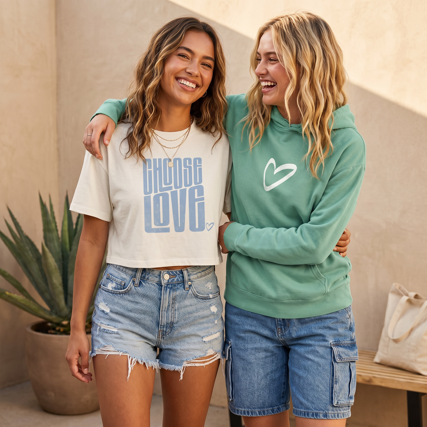 Choose Love Baby Blue Ecru Cotton Crop Top