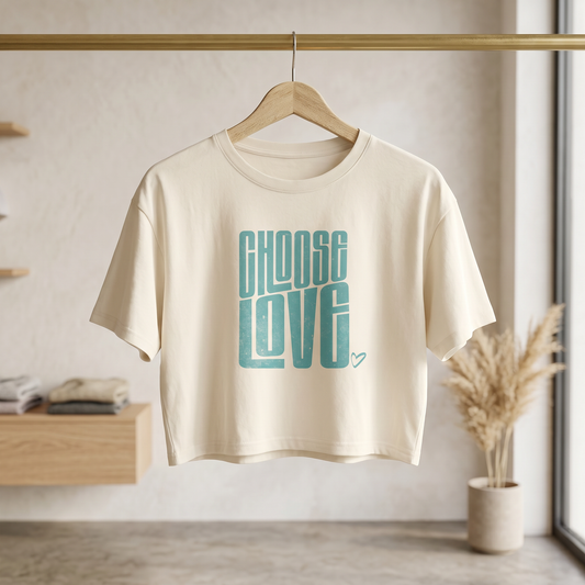 Choose Love Natural Distressed Cotton Crop Top