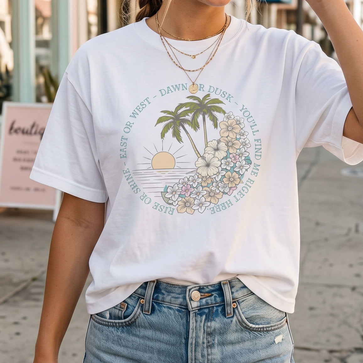 I'll Be Here Boxy Tee, Ocean Blues