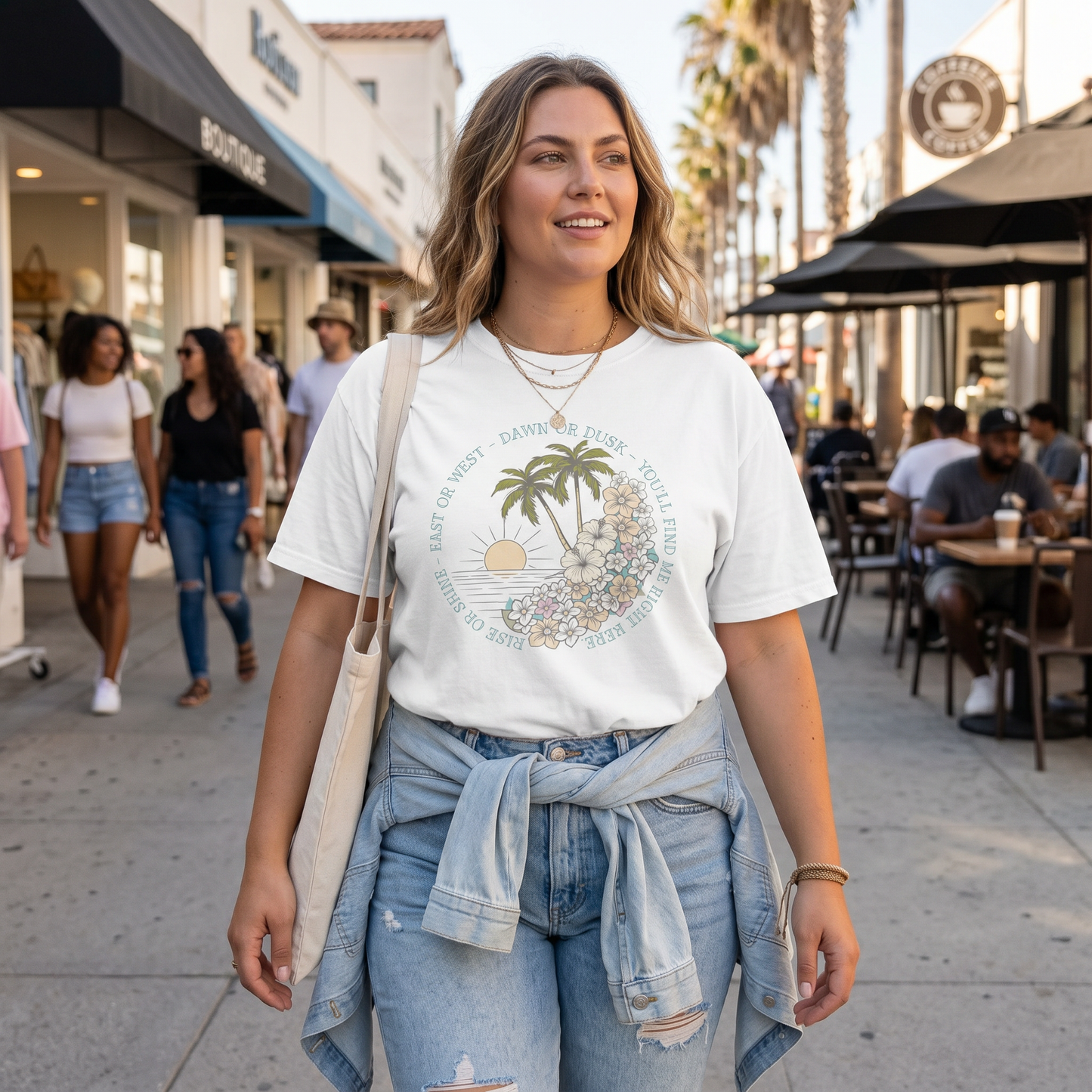 I'll Be Here Boxy Tee, Ocean Blues