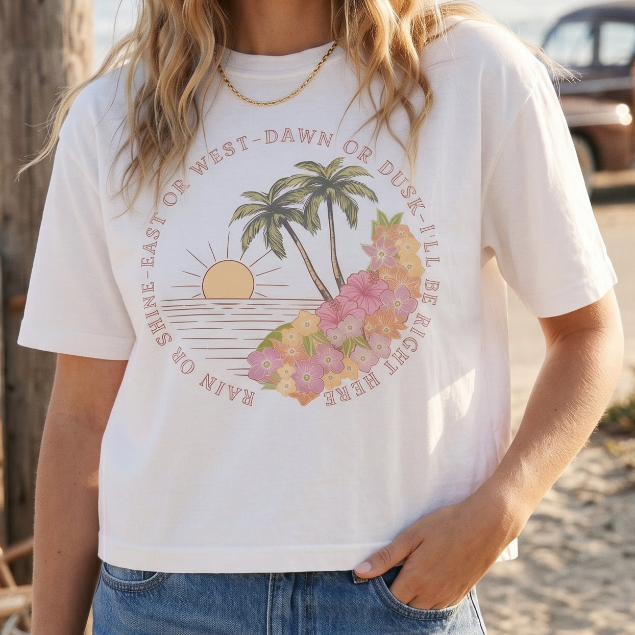 I'll Be Right Here Boxy Tee - Sunset Colors